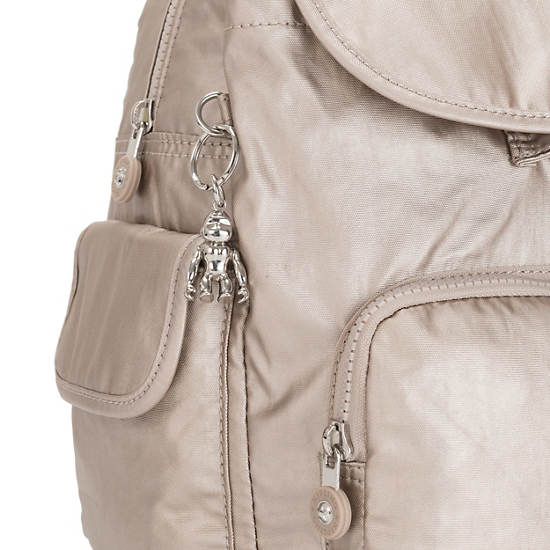 Plecaki Kipling City Pack Small Metallic Beżowe | PL 1700FD